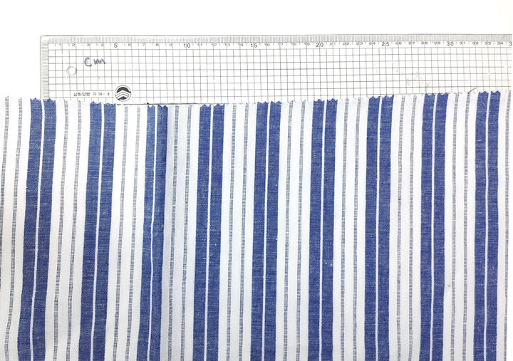 Linen Cotton Light Weight Stripe Fabric 6773 6774 - The Linen Lab - Blue