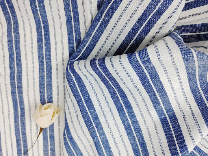 Linen Cotton Light Weight Stripe Fabric 6773 6774 - The Linen Lab - Blue