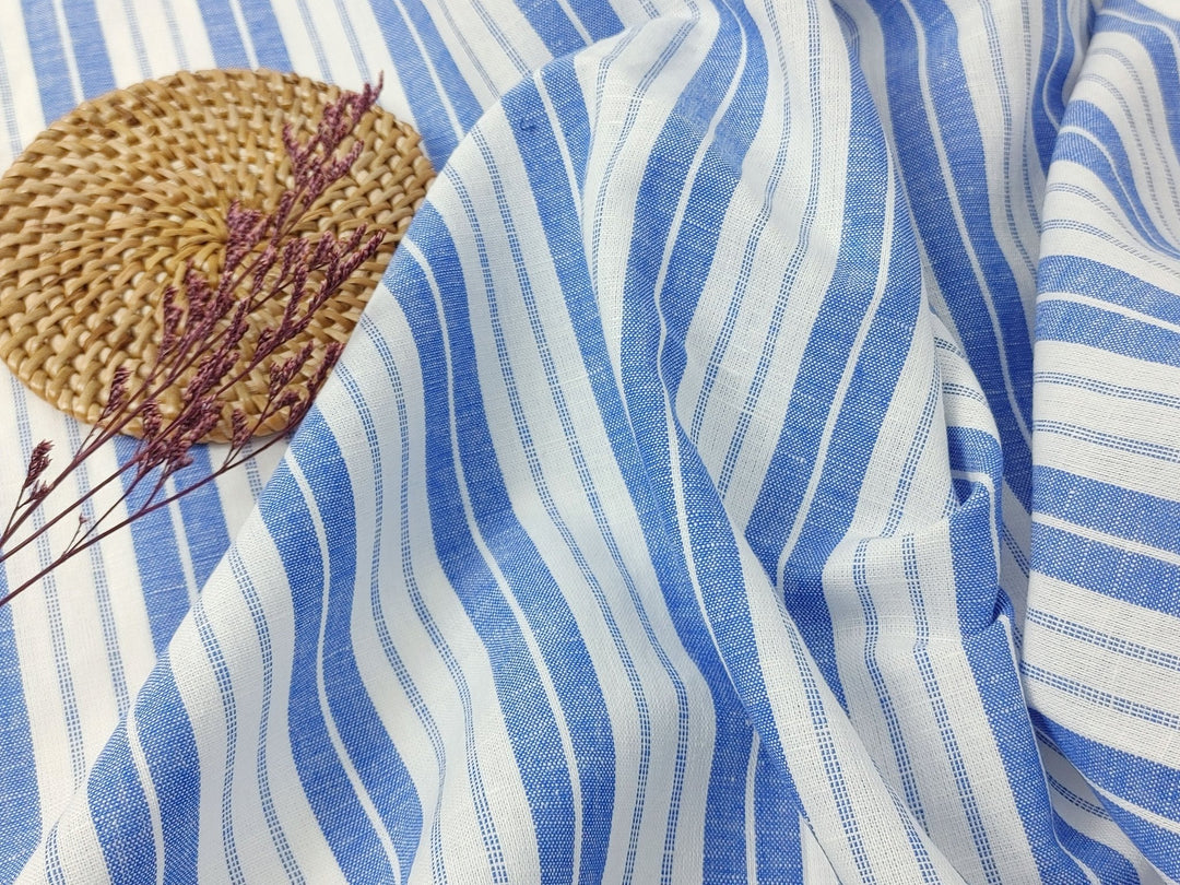 Linen Cotton Light Weight Stripe Fabric 6773 6774 - The Linen Lab - Blue