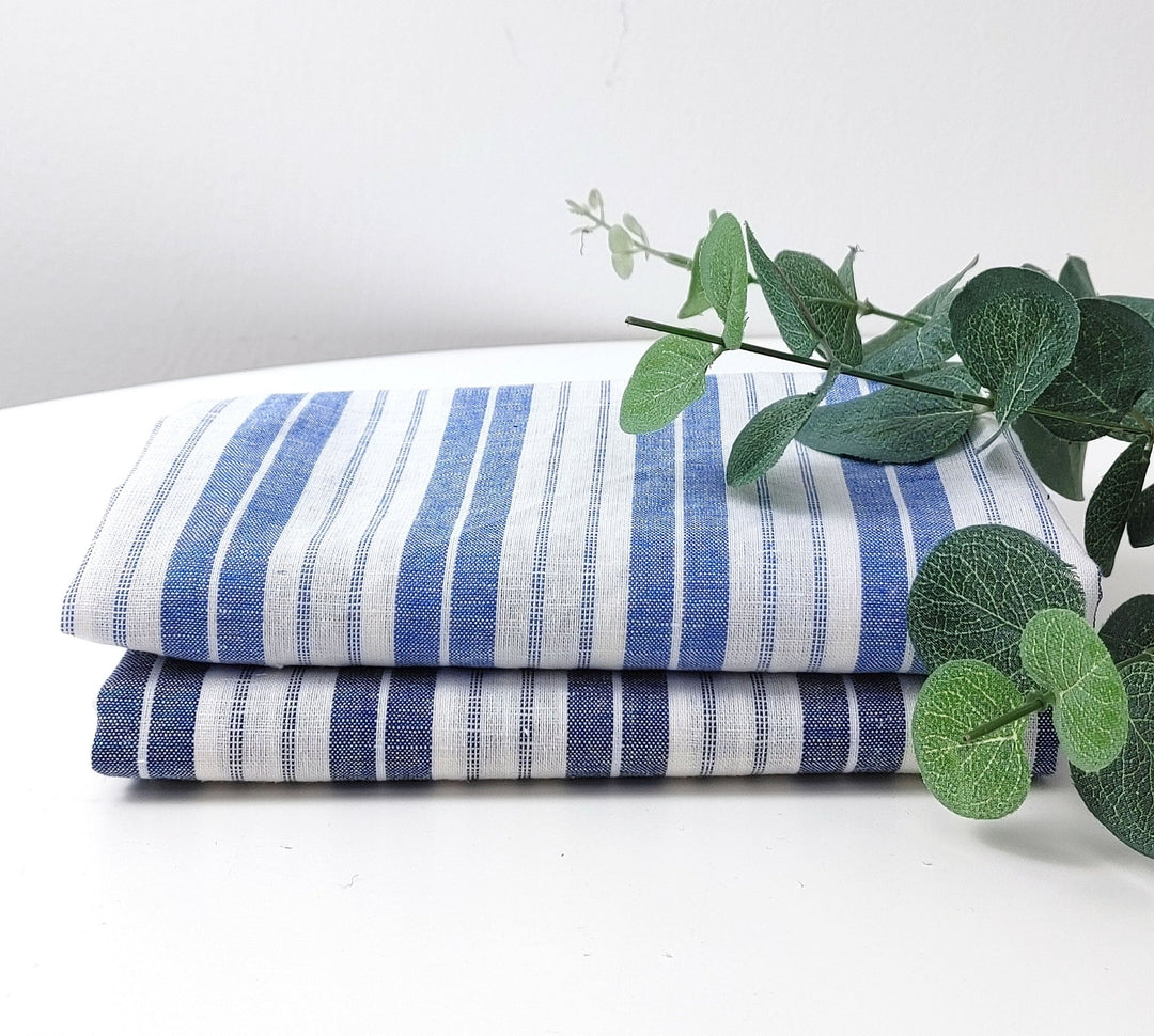 Linen Cotton Light Weight Stripe Fabric 6773 6774 - The Linen Lab - Navy