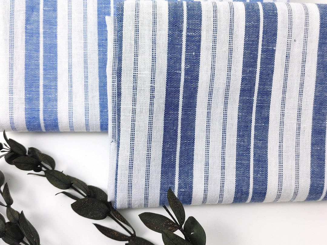 Linen Cotton Light Weight Stripe Fabric 6773 6774 - The Linen Lab - Navy