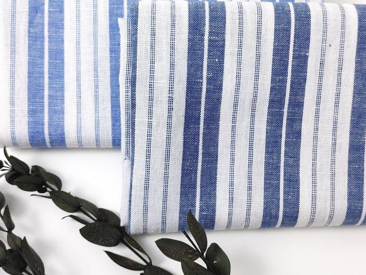 Linen Cotton Light Weight Stripe Fabric 6773 6774 - The Linen Lab - Navy