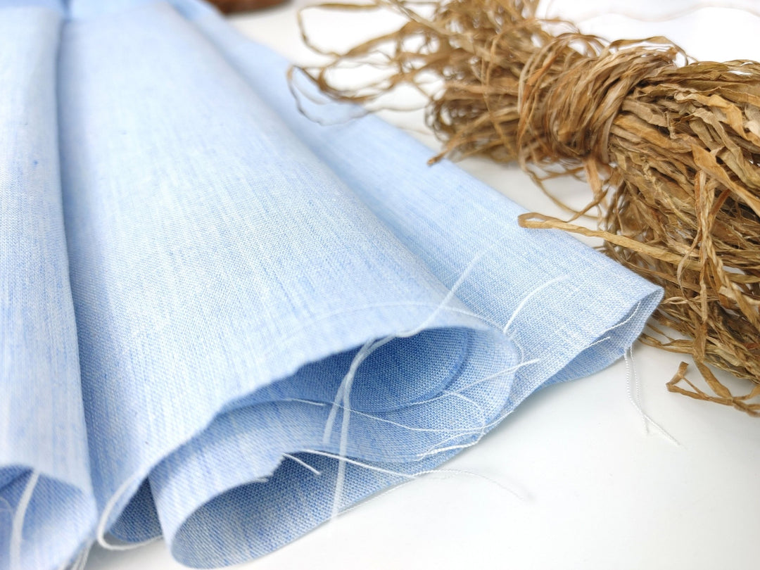 Linen Cotton Melange Chambray Fabric Light Weight 6468 - The Linen Lab - Blue(Light)