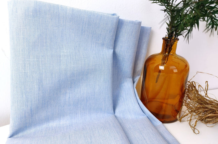 Linen Cotton Melange Chambray Fabric Light Weight 6468 - The Linen Lab - Blue(Light)