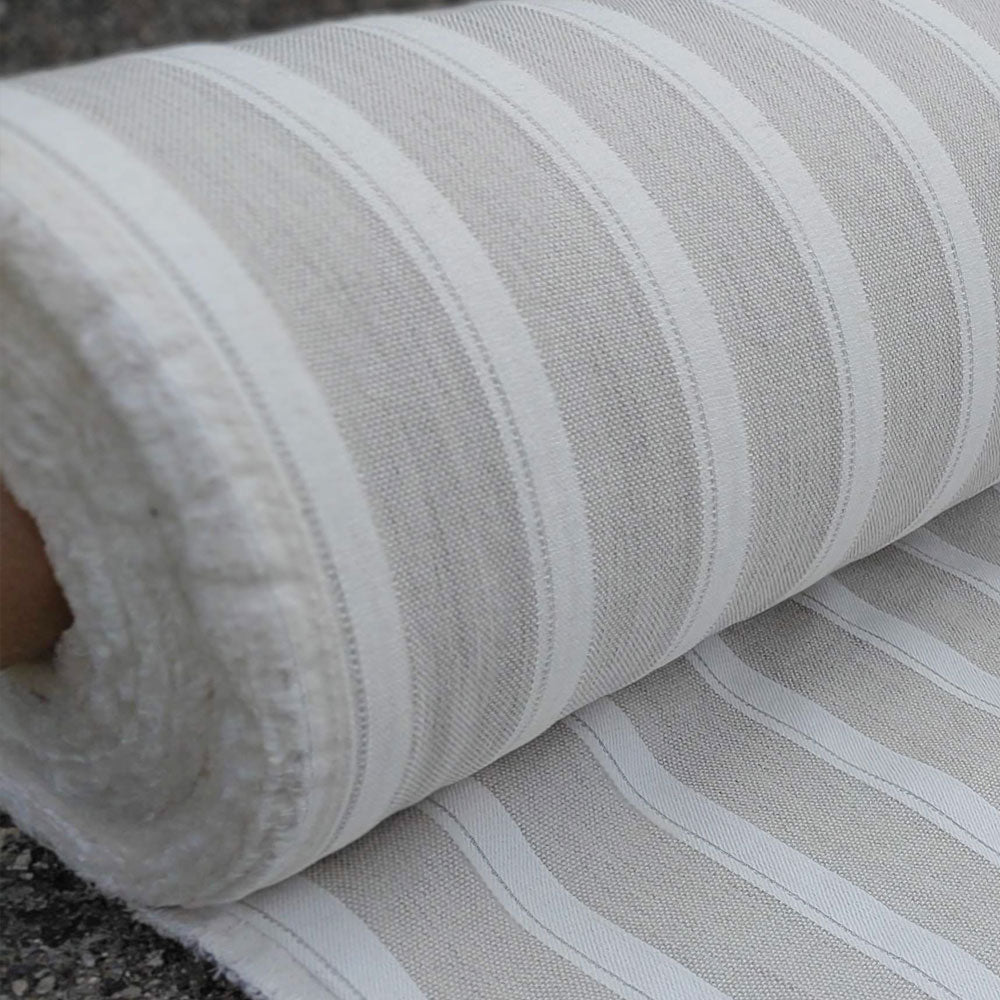 Linen Cotton Natural Color Dobby Stripe Fabric (6402) - The Linen Lab - Natural