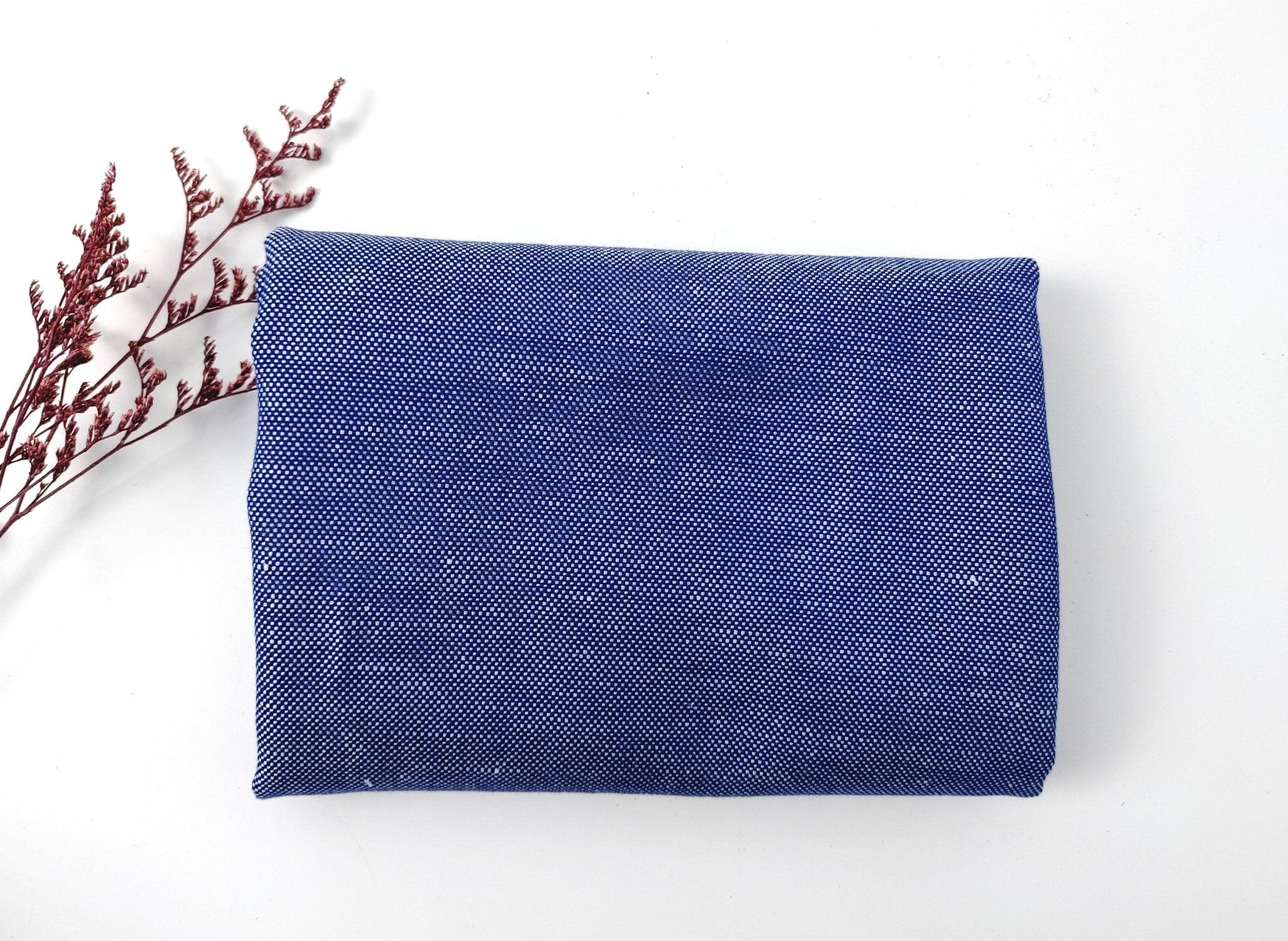 Linen Cotton Navy Chambray Canvas Fabric 3429 - The Linen Lab - Navy