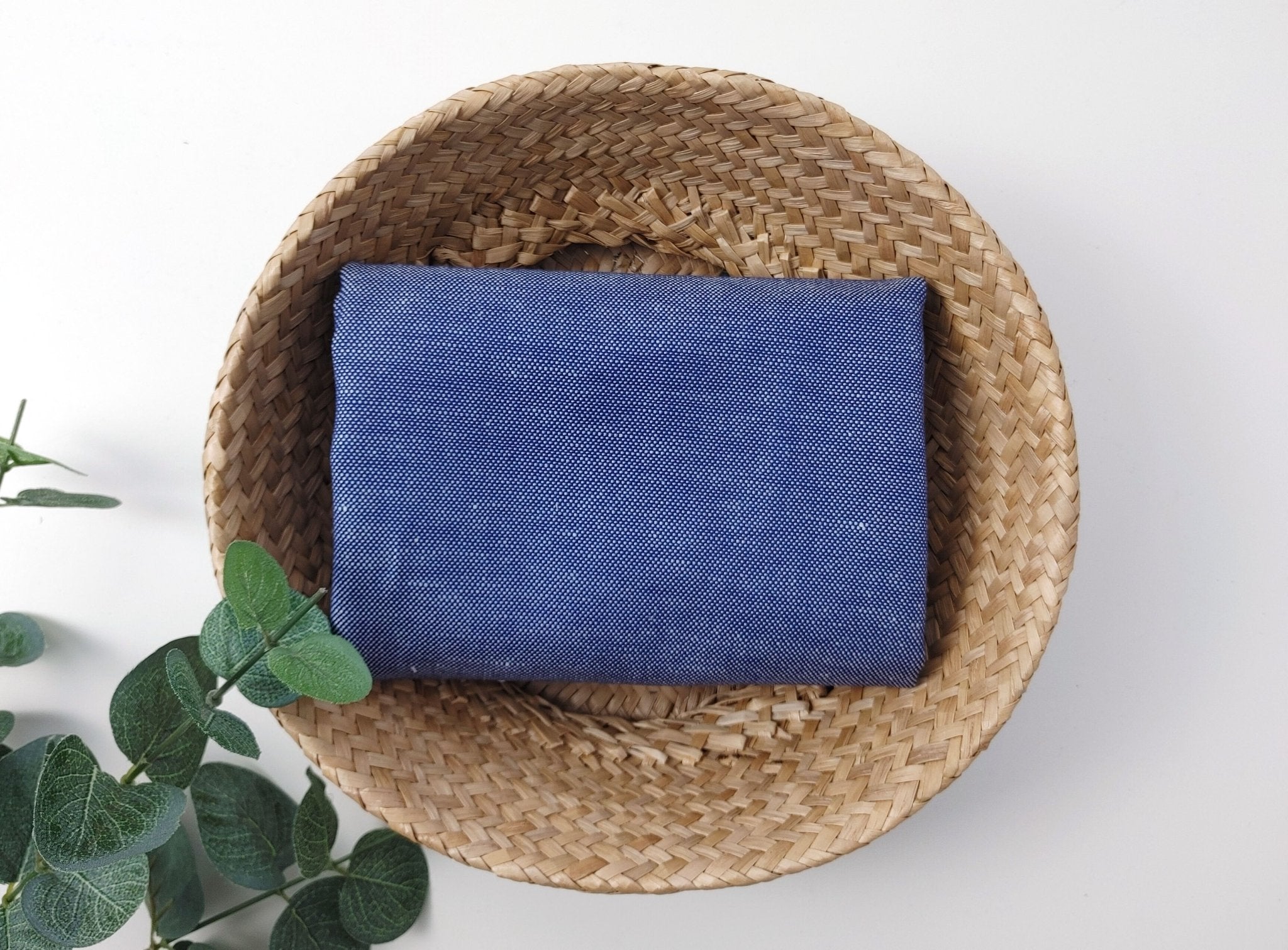 Linen Cotton Navy Chambray Canvas Fabric 3429 - The Linen Lab - Navy