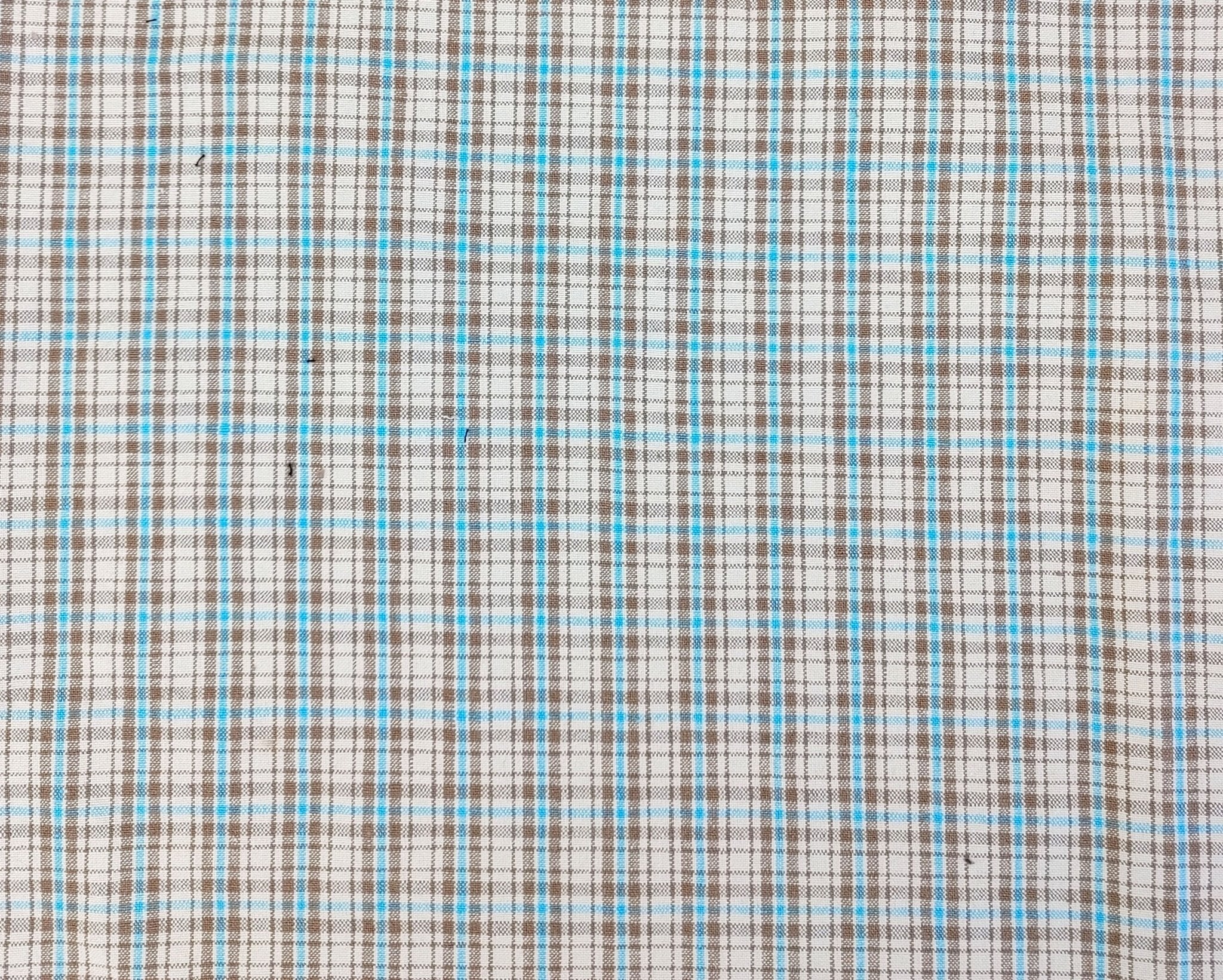Linen Cotton Plaid Fabric Beige & Blue 7202 - The Linen Lab - Beige