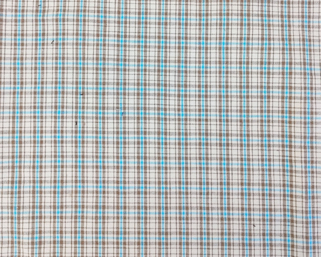 Linen Cotton Plaid Fabric Beige & Blue 7202 - The Linen Lab - Beige