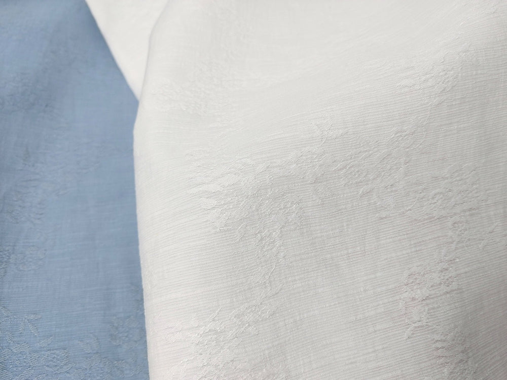 Linen Cotton Polyester Flower Jacquard Fabric 1607 1616 - The Linen Lab - White