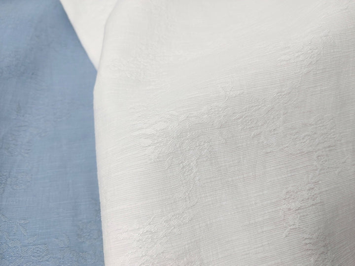 Linen Cotton Polyester Flower Jacquard Fabric 1607 1616 - The Linen Lab - White