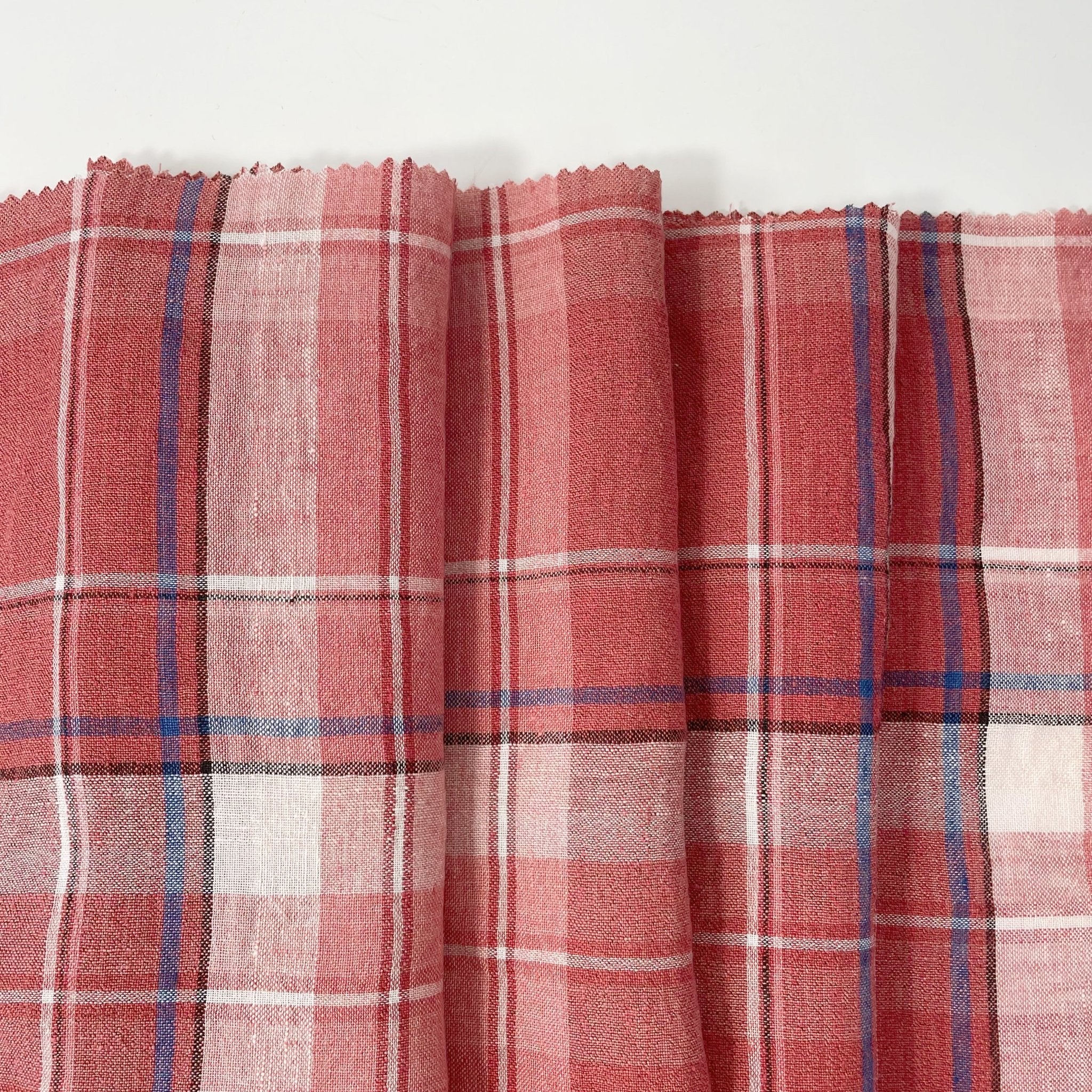 Linen Cotton Polyester Red Check Fabric (7159) - The Linen Lab - Red