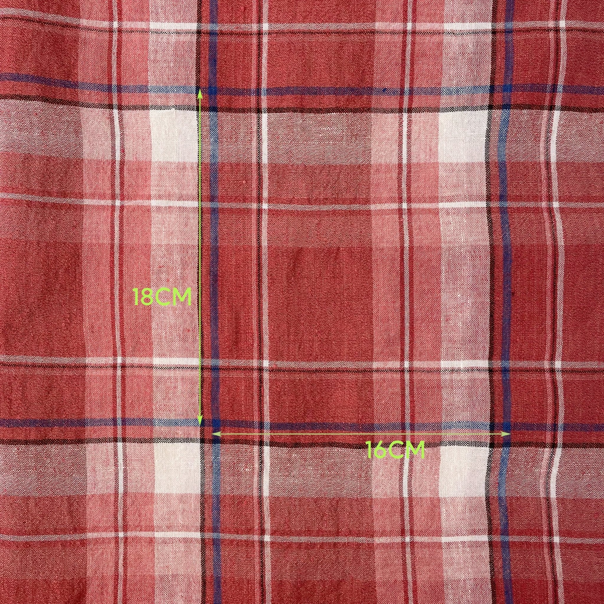 Linen Cotton Polyester Red Check Fabric (7159) - The Linen Lab - Red