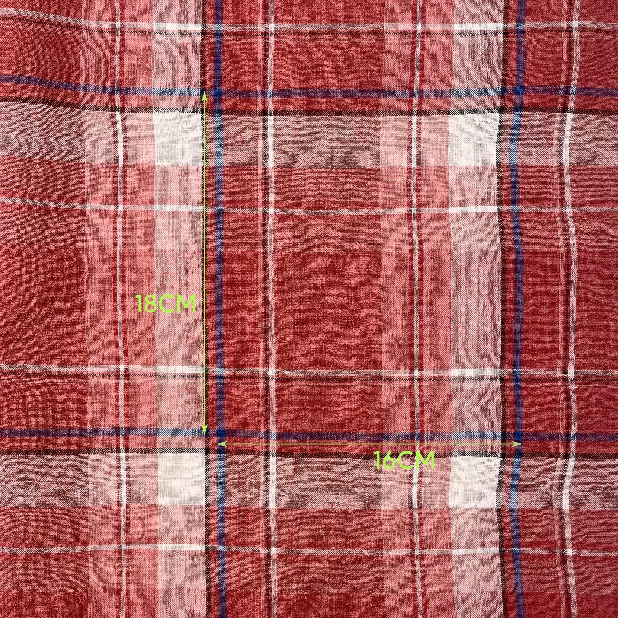 Linen Cotton Polyester Red Check Fabric (7159) | The Linen Lab