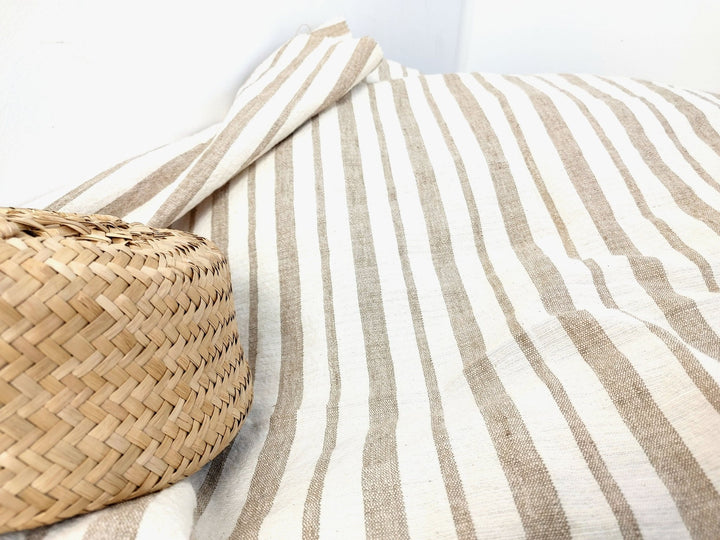 Linen Cotton PU Dobby Stripe Fabric with Stretch Effect 7372 - The Linen Lab - Beige