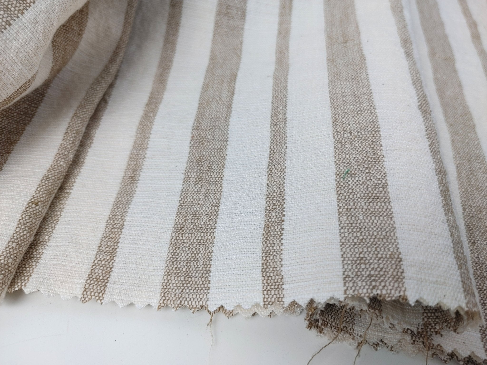 Linen Cotton PU Dobby Stripe Fabric with Stretch Effect 7372 - The Linen Lab - Beige