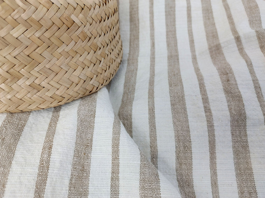 Linen Cotton PU Dobby Stripe Fabric with Stretch Effect 7372 - The Linen Lab - Beige