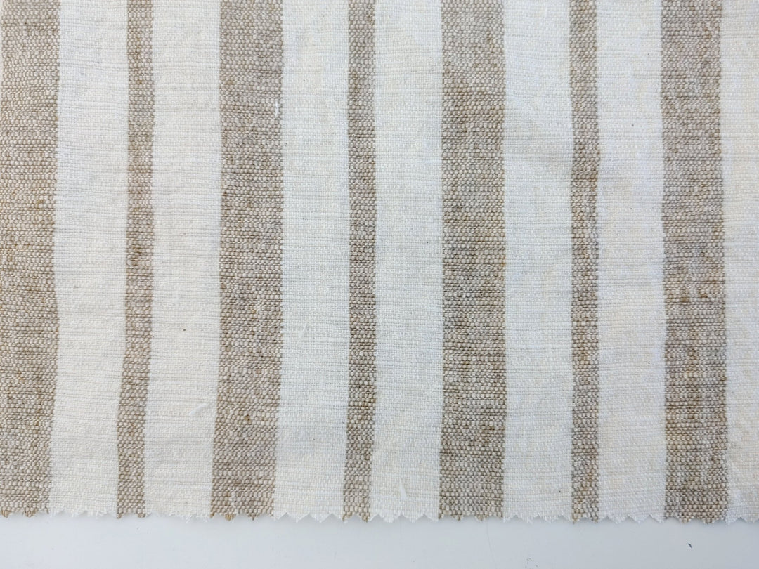 Linen Cotton PU Dobby Stripe Fabric with Stretch Effect 7372 - The Linen Lab - Beige