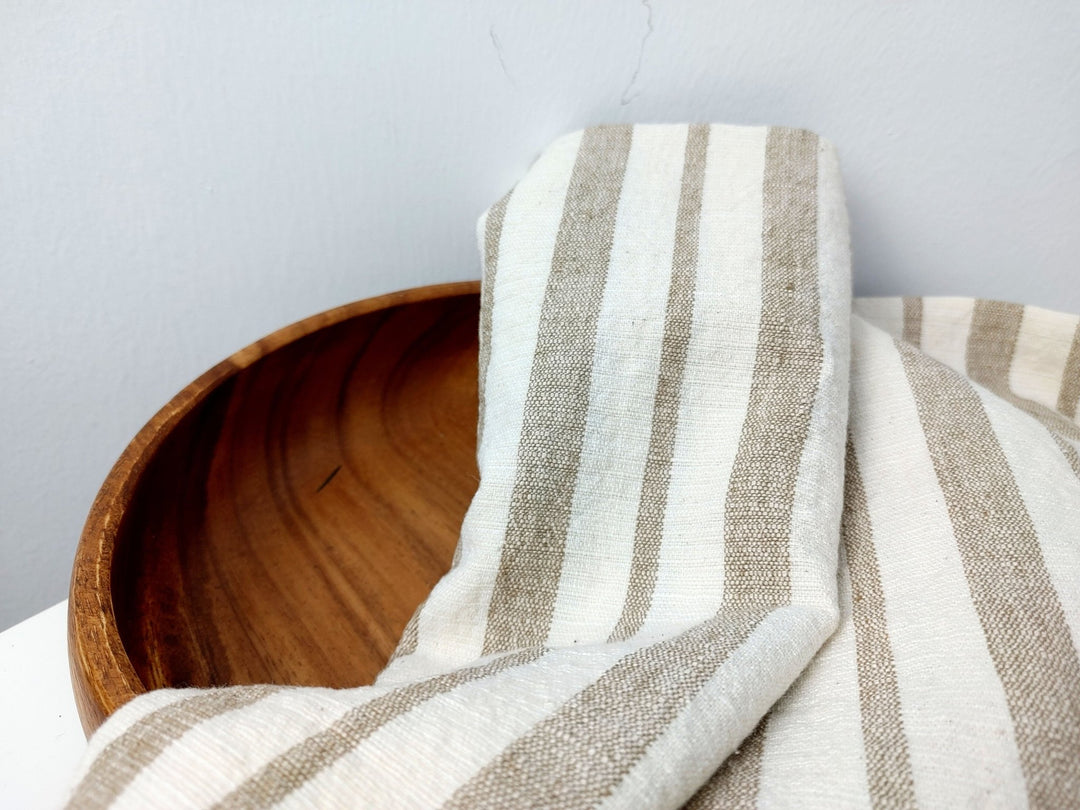 Linen Cotton PU Dobby Stripe Fabric with Stretch Effect 7372 - The Linen Lab - Beige