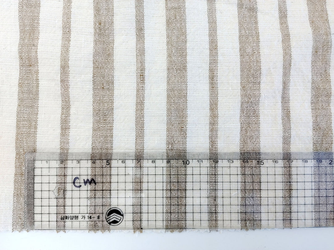 Linen Cotton PU Dobby Stripe Fabric with Stretch Effect 7372 - The Linen Lab - Beige