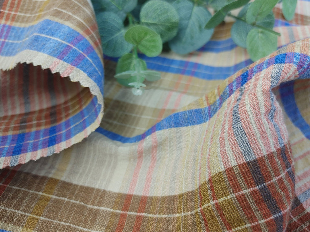 Linen Cotton PU Plaid Fabric with Subtle Wrinkle Charm 7465 7466 7467 - The Linen Lab - Blue