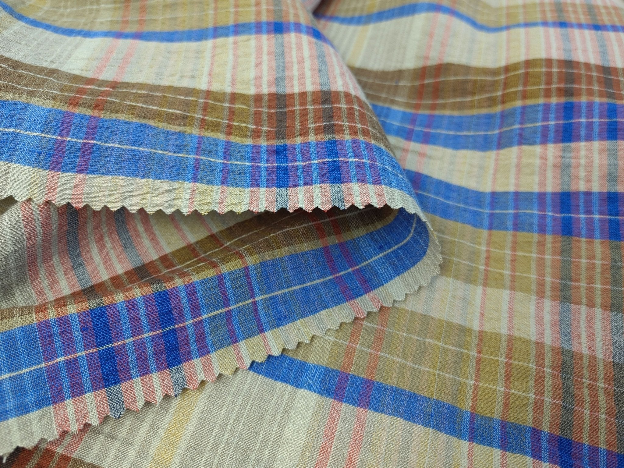 Linen Cotton PU Plaid Fabric with Subtle Wrinkle Charm 7465 7466 7467 - The Linen Lab - Blue