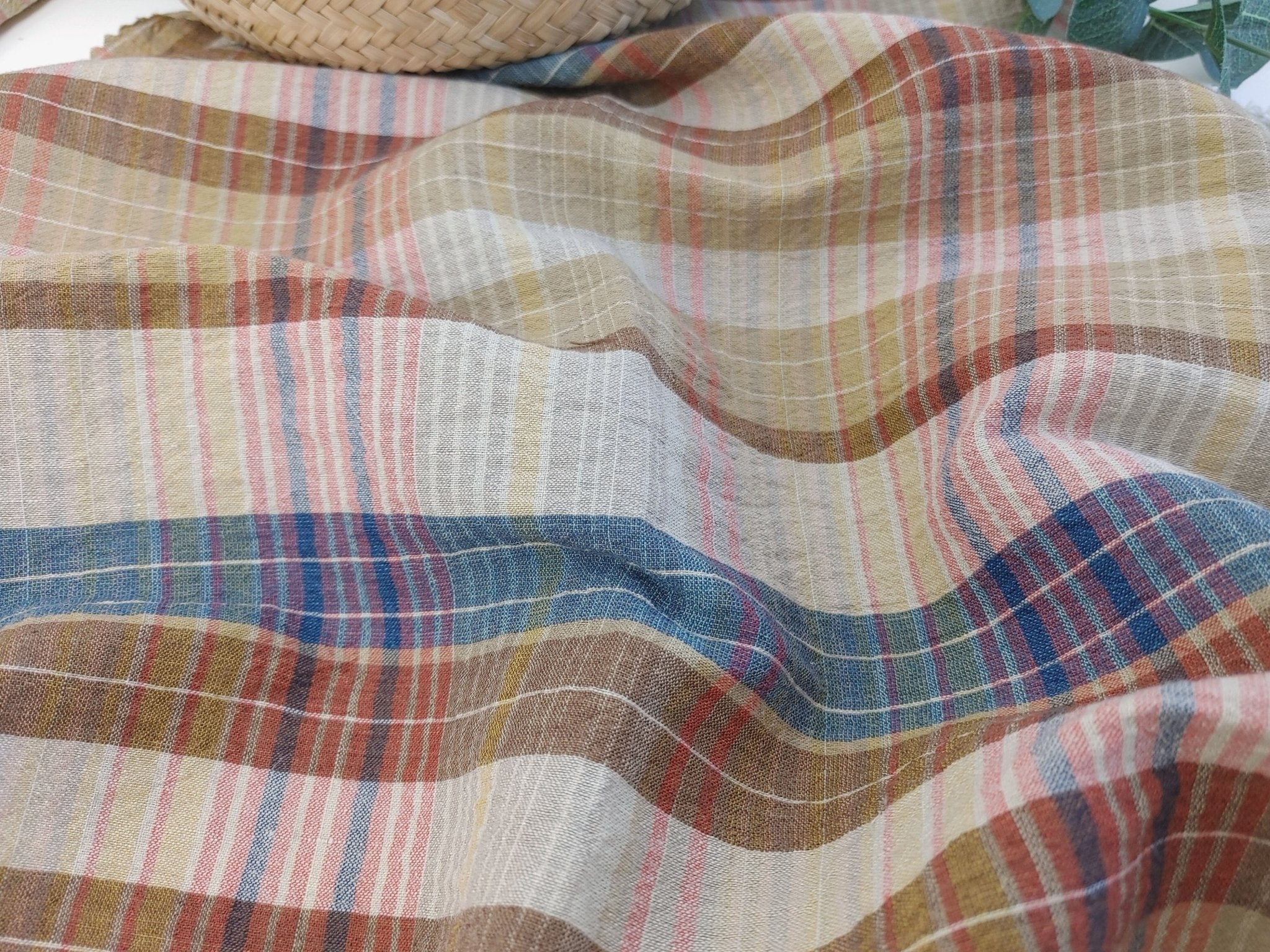 Linen Cotton PU Plaid Fabric with Subtle Wrinkle Charm 7465 7466 7467 - The Linen Lab - Brown