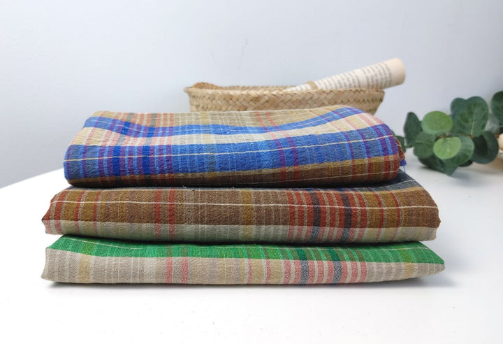 Linen Cotton PU Plaid Fabric with Subtle Wrinkle Charm 7465 7466 7467 - The Linen Lab - Green