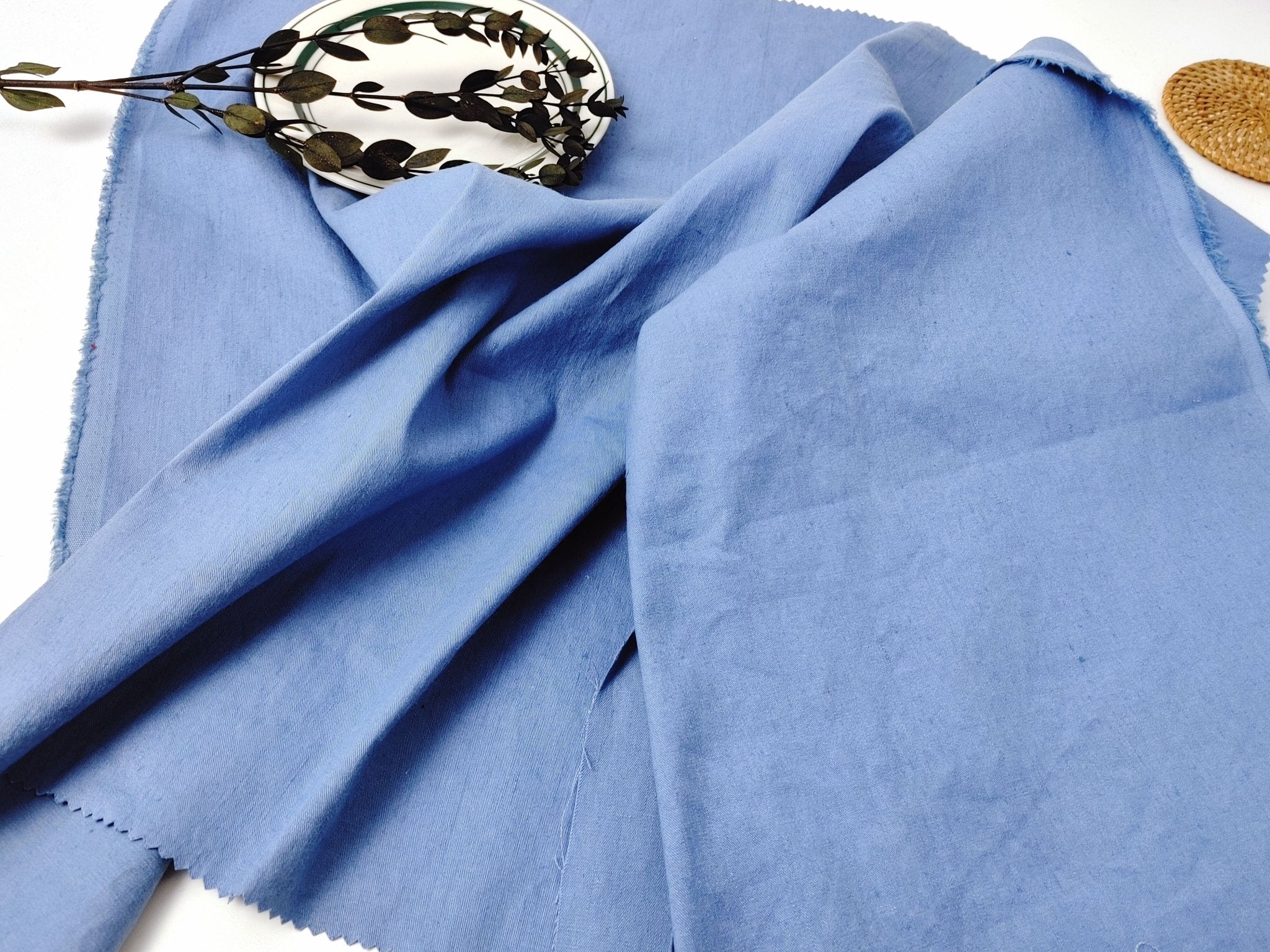 Linen Cotton PU Stretch Twill Fabric Blue Color 4403 - The Linen Lab - Blue
