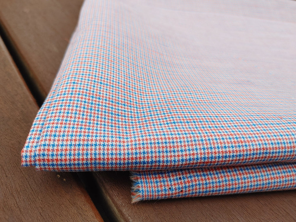 Linen Cotton Ramie Houndstooth Starcheck Fabric 3738 - The Linen Lab - Red