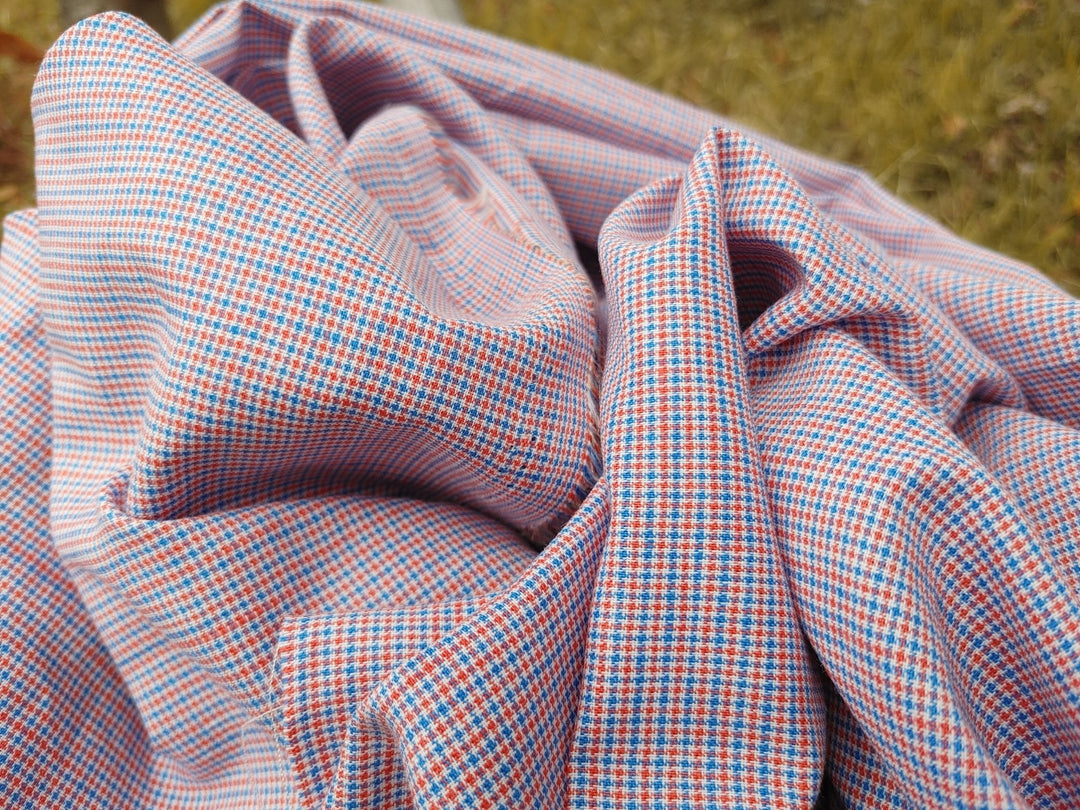 Linen Cotton Ramie Houndstooth Starcheck Fabric 3738 - The Linen Lab - Red