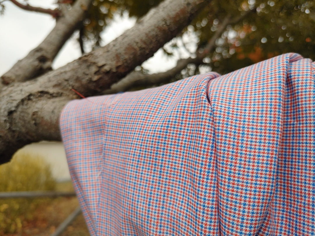 Linen Cotton Ramie Houndstooth Starcheck Fabric 3738 - The Linen Lab - Red