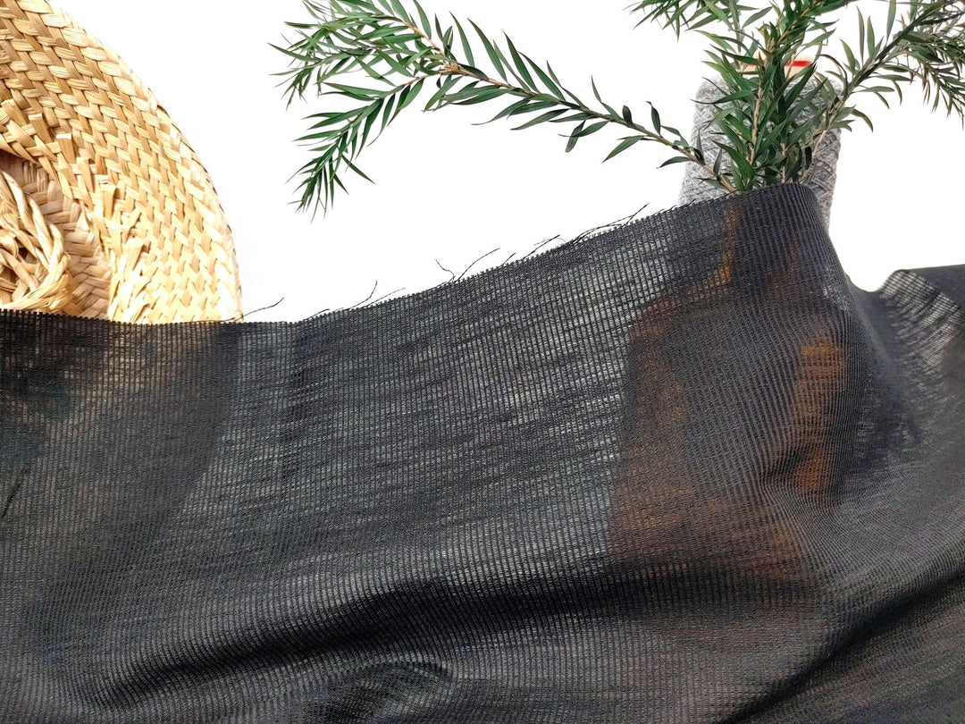 Linen Cotton Sheer Stripe Fabric Black Color 6947 - The Linen Lab - Black