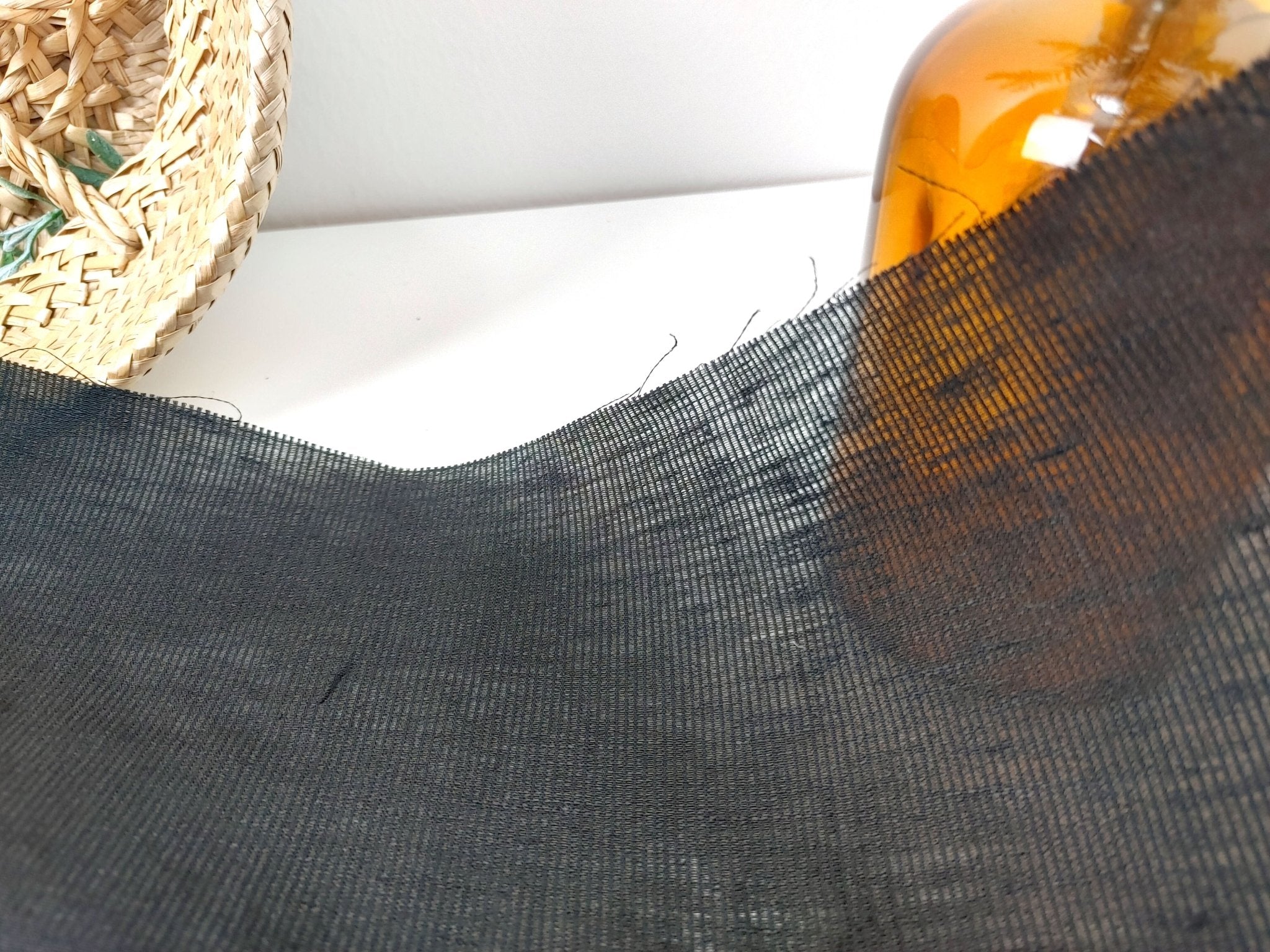 Linen Cotton Sheer Stripe Fabric Black Color 6947 - The Linen Lab - Black