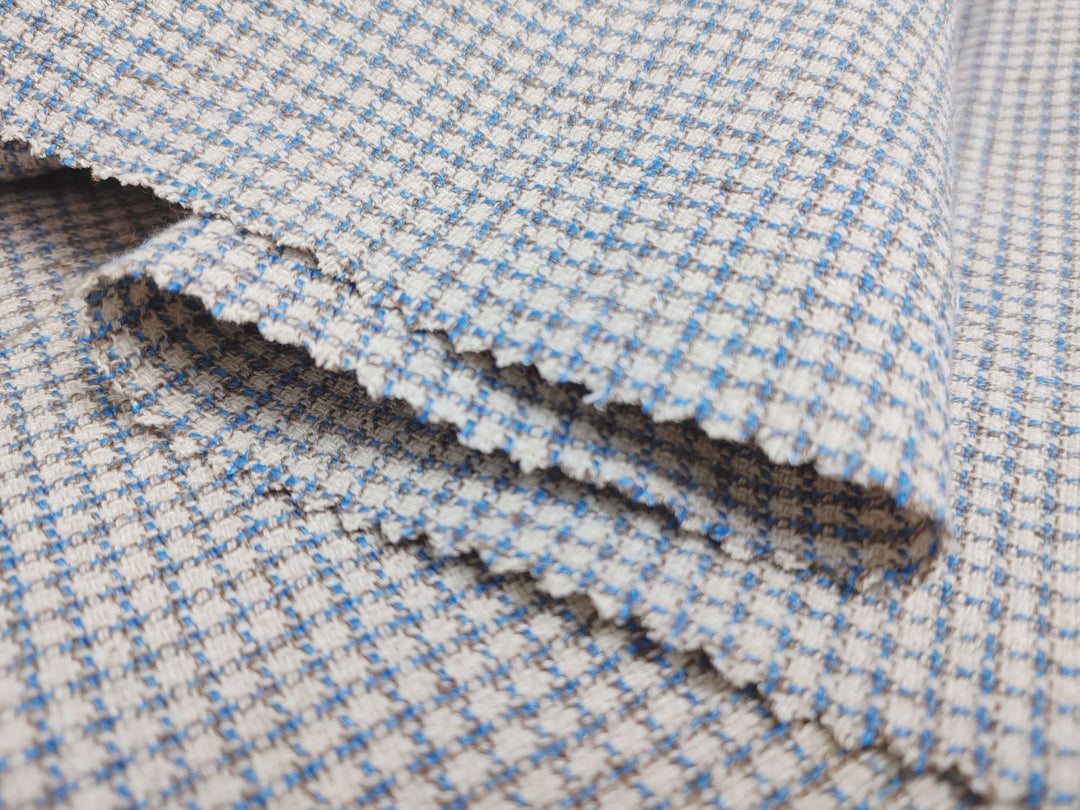 Linen Cotton Small Check Fabric Heavy Weight 7236 - The Linen Lab - Blue