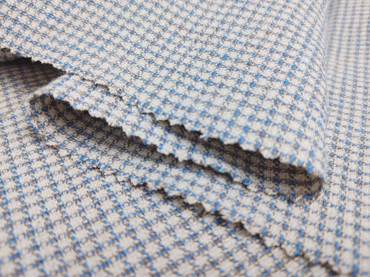 Linen Cotton Small Check Fabric Heavy Weight 7236 - The Linen Lab - Blue