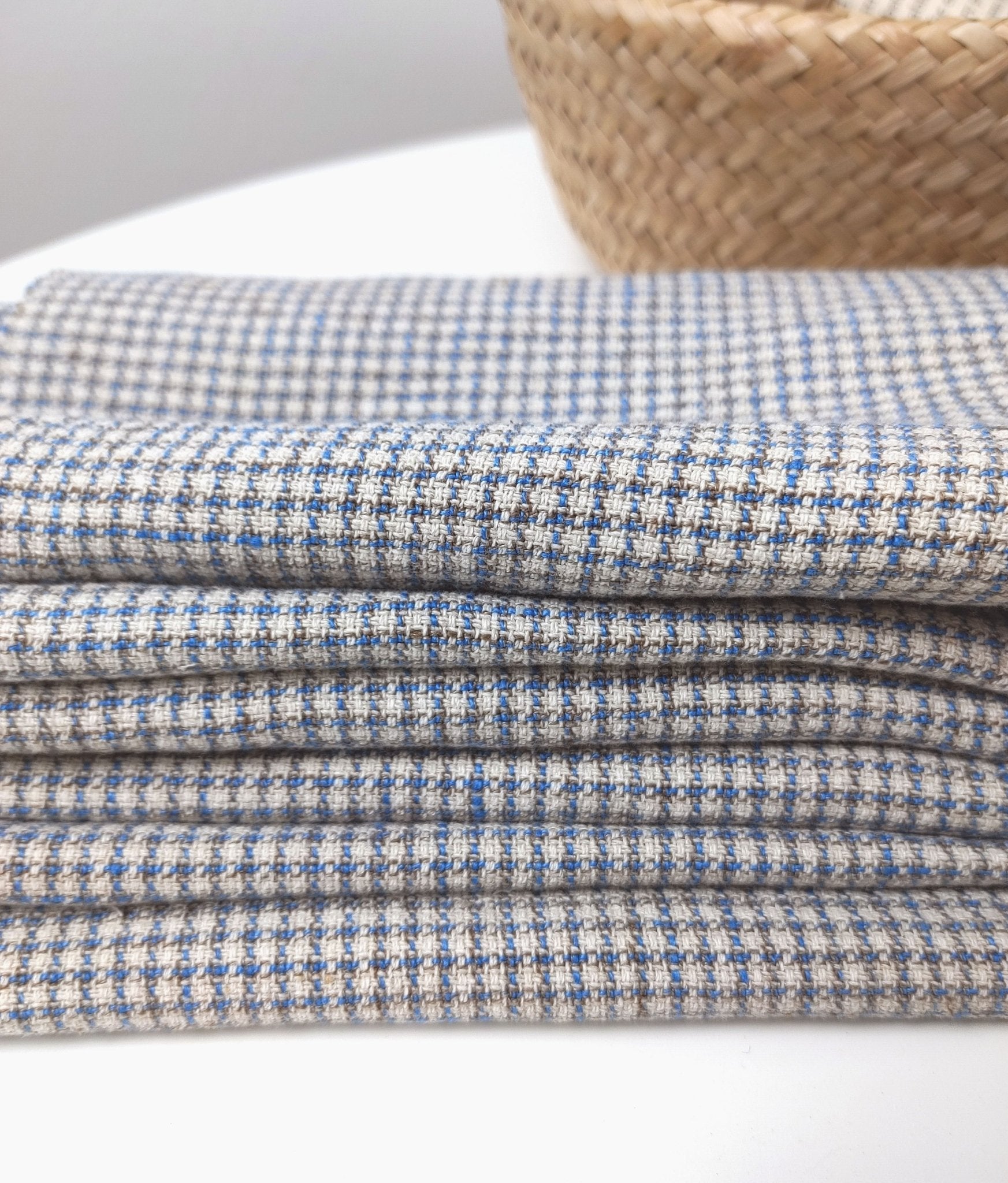 Linen Cotton Small Check Fabric Heavy Weight 7236 - The Linen Lab - Blue