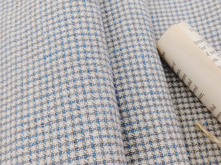 Linen Cotton Small Check Fabric Heavy Weight 7236 - The Linen Lab - Blue