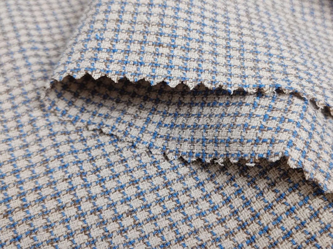 Linen Cotton Small Check Fabric Heavy Weight 7236 - The Linen Lab - Blue