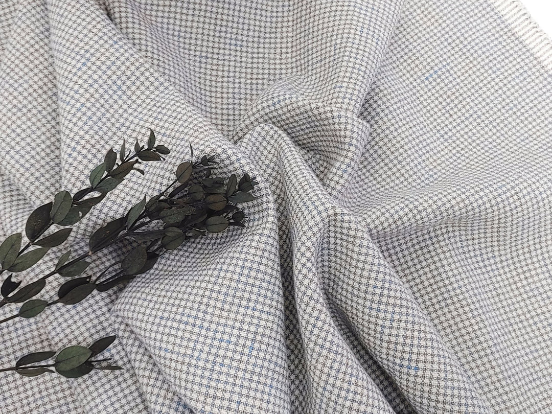 Linen Cotton Small Check Fabric Heavy Weight 7236 - The Linen Lab - Blue
