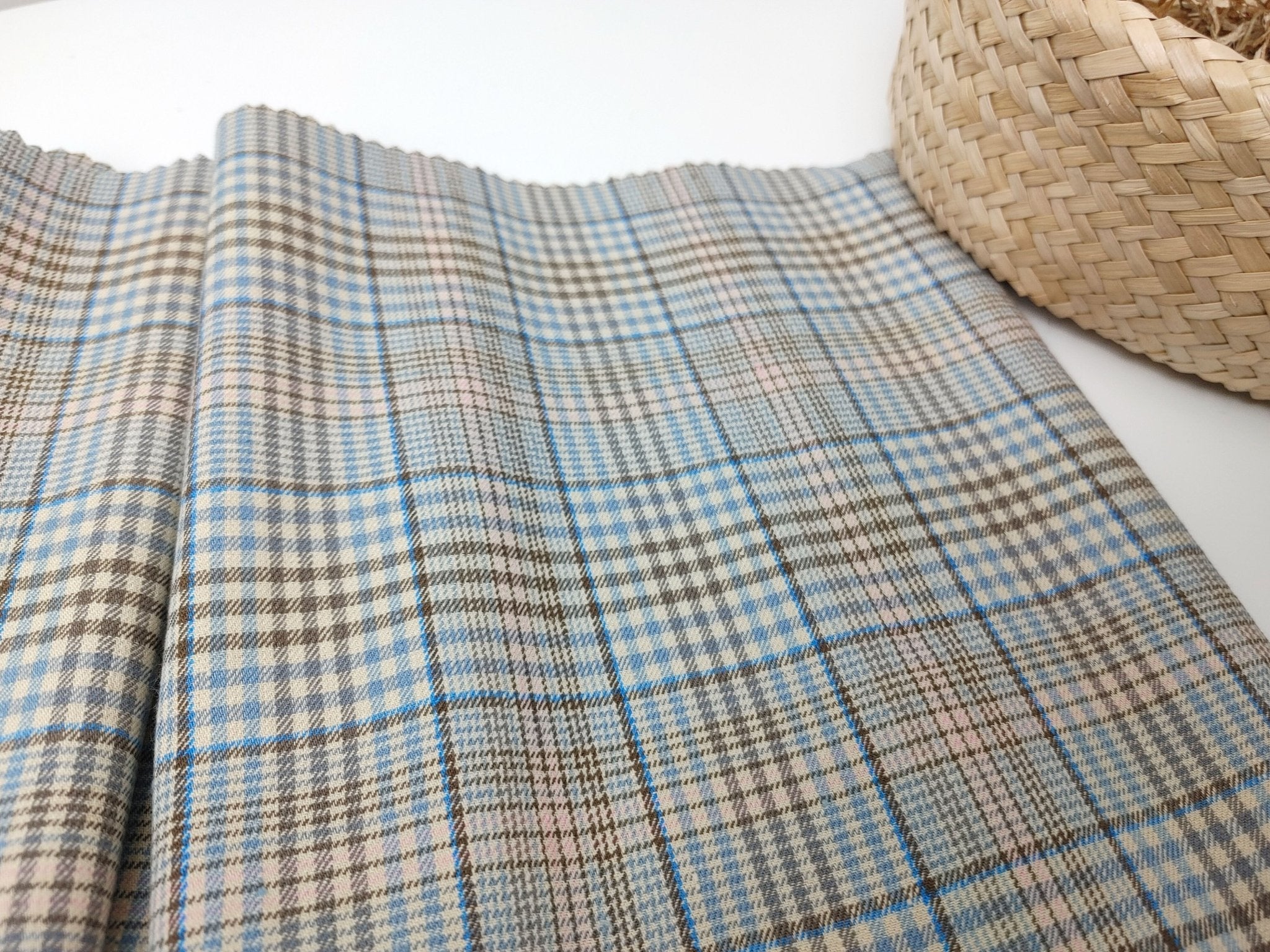Linen Cotton Stretch Plaid Fabric 7520 - The Linen Lab - Beige