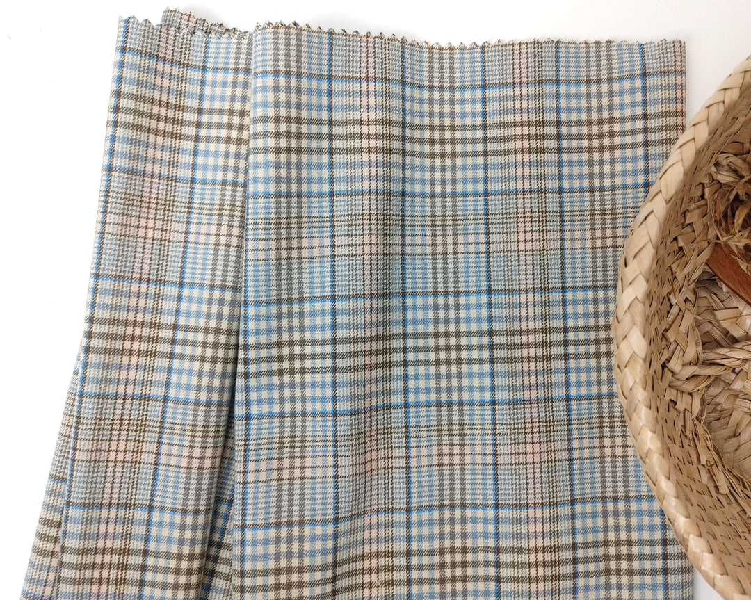 Linen Cotton Stretch Plaid Fabric 7520 - The Linen Lab - Beige