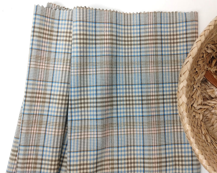 Linen Cotton Stretch Plaid Fabric 7520 - The Linen Lab - Beige