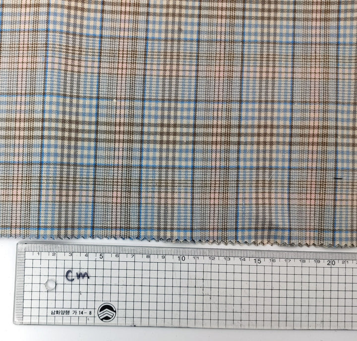 Linen Cotton Stretch Plaid Fabric 7520 - The Linen Lab - Beige