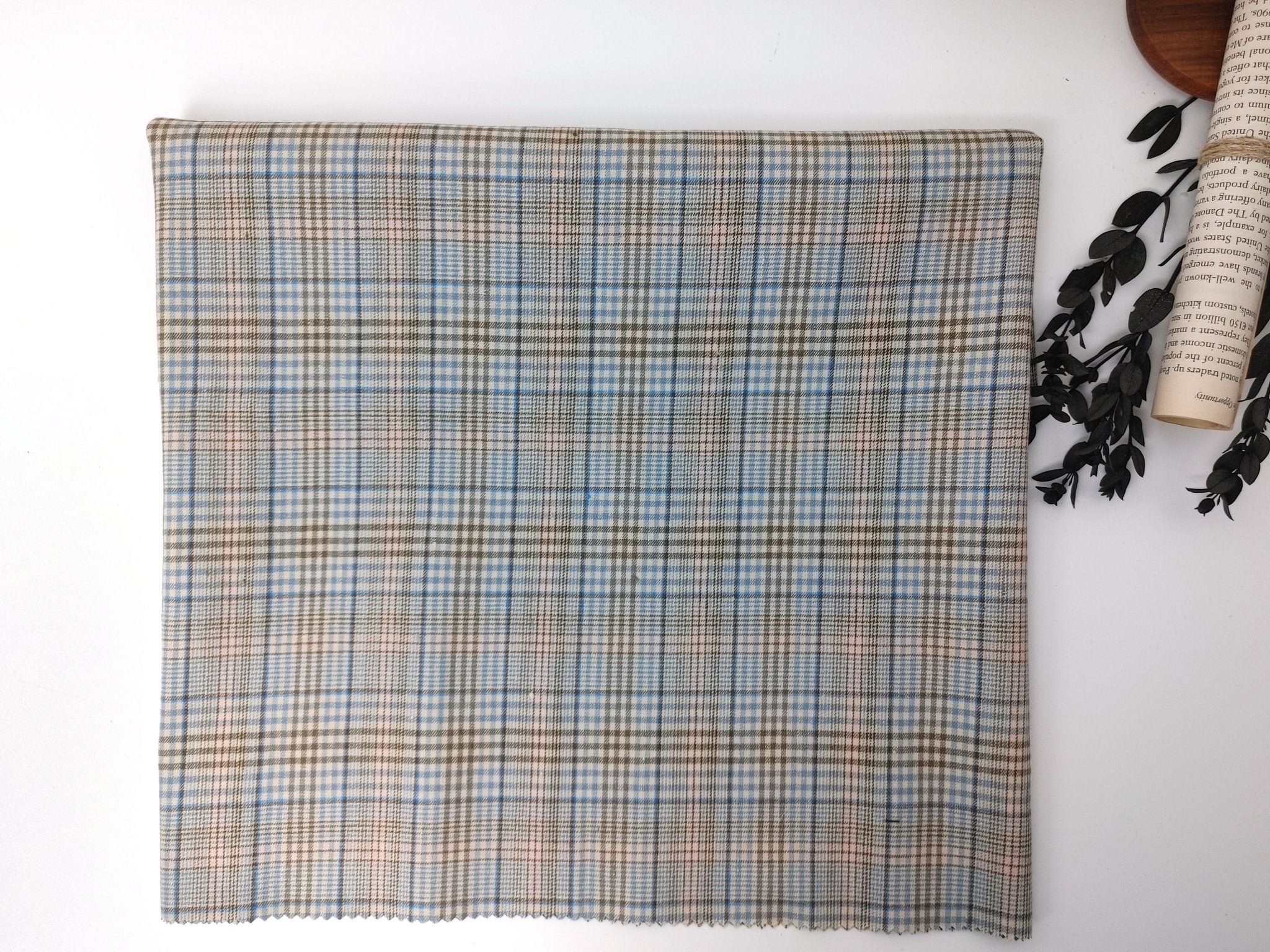 Linen Cotton Stretch Plaid Fabric 7520 - The Linen Lab - Beige
