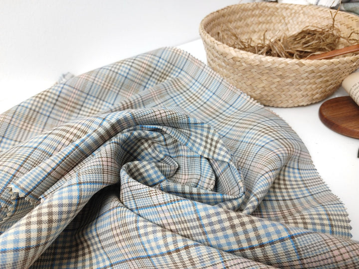 Linen Cotton Stretch Plaid Fabric 7520 - The Linen Lab - Beige