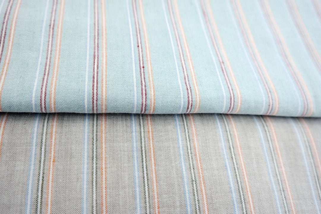 Linen Cotton Stripe Fabric Medium Weight 477 476 - The Linen Lab - Blue 477