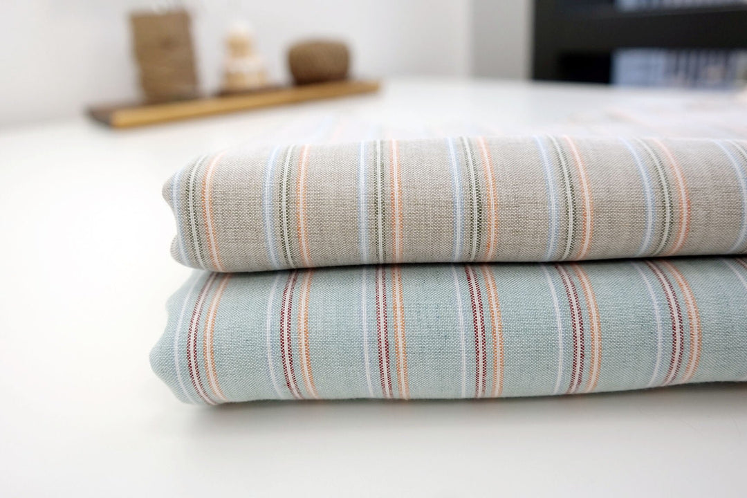 Linen Cotton Stripe Fabric Medium Weight 477 476 - The Linen Lab - Blue 477