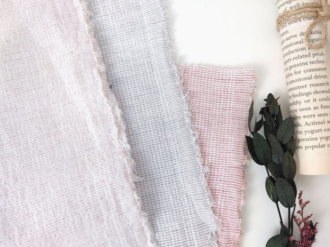 Linen Cotton Stripe Fabric: Subtly Wrinkled Elegance 6163 6236 5975 - The Linen Lab - Pink