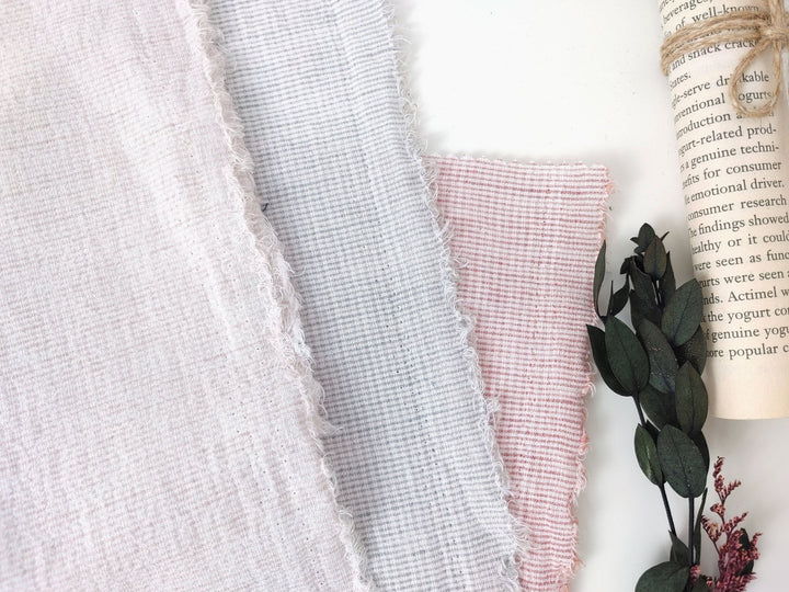 Linen Cotton Stripe Fabric: Subtly Wrinkled Elegance 6163 6236 5975 - The Linen Lab - Pink